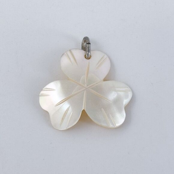 Silver Tone Mother of Pearl Three-Leaf Clover Pendant - Picture 2 of 6